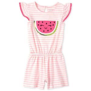 Toddler Girls Pink & White Striped Sequined Watermelon Fruit Fruits Romper 5t